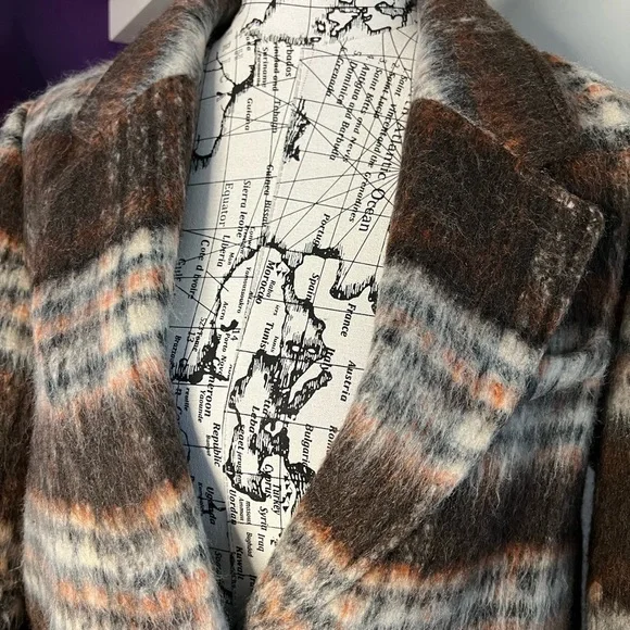 Mauve Anthropologie Brown/Orange Plaid Wool Jacket - Picture 3 of 13